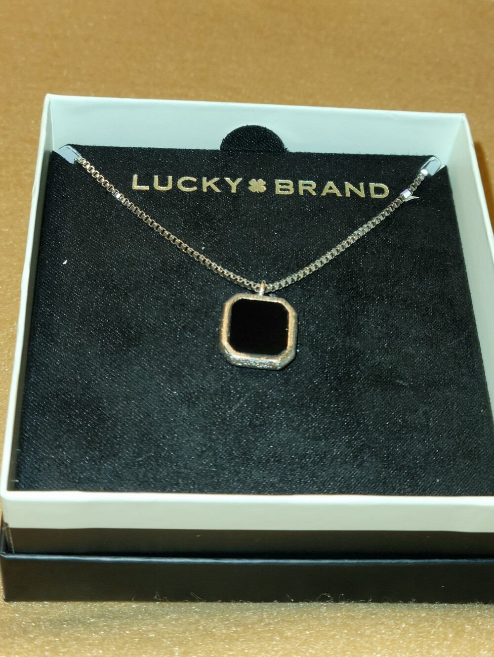 Lucky Brand Brass Square Black Onyx Pendant Necklace